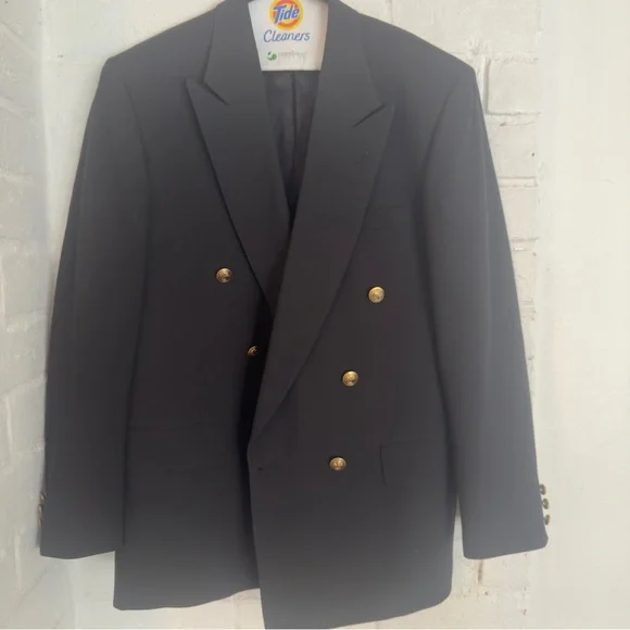 Vintage Perry Ellis Double-Breasted Navy Blazer 40R - Picture 1 of 9
